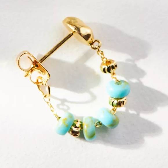 🆕 Anthropologie Beaded Turquoise & Gold Front-Back Earrings - Picture 4 of 7
